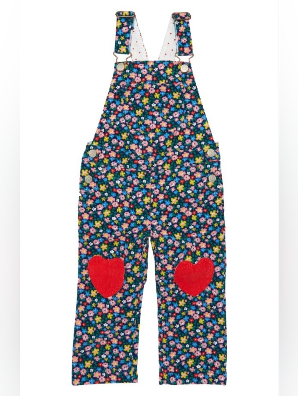 Mini Boden Floral Corduroy Applique Heart Overalls